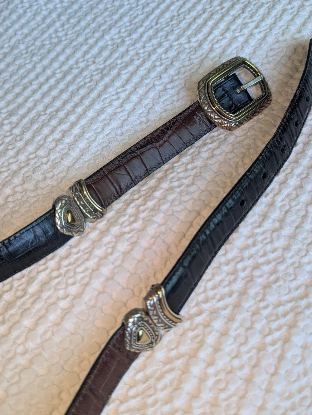 Vintage BRIGHTON Marcus Two Tone Croc Leather Belt Heart Concho 40210 Size 32
